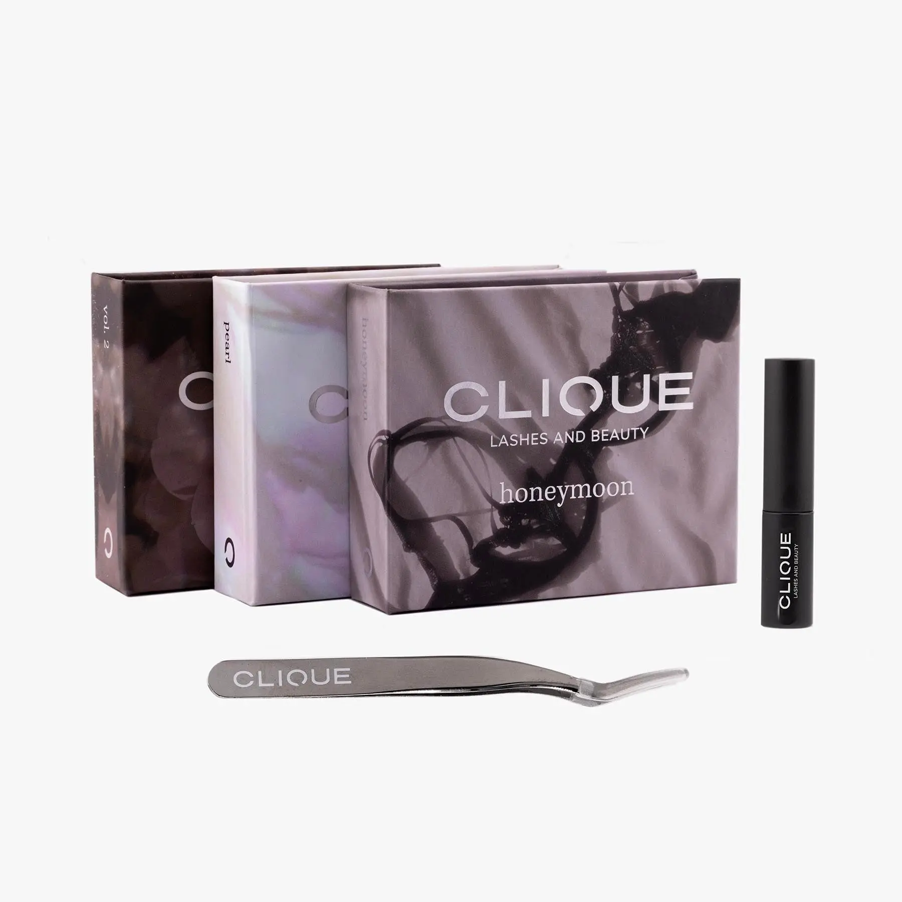 Clique Glam Bundle - Full Volume DIY Lashes Kit with Pearl & Honeymoon Styles, Lightweight & Comfortable, Lasts 7+ Days, Includes Black Adhesive & Mini Presser - Eyelashes