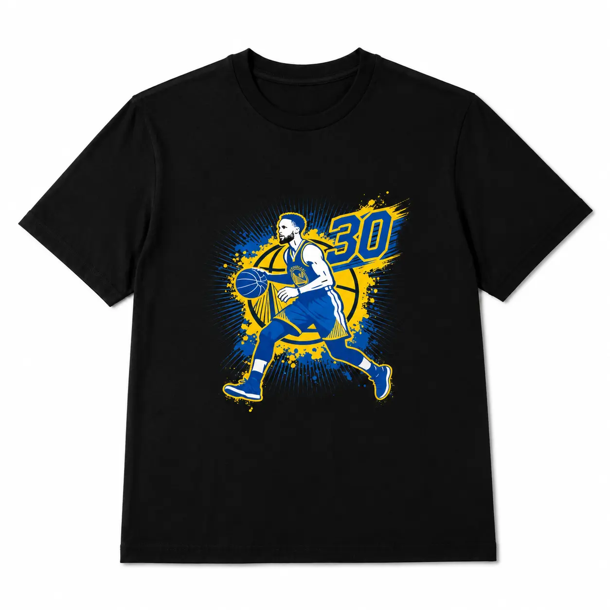 Women's Men‘s Curry Warriors Blue Splash #30 3-Pointer Premium Heavyweight Basketball T-Shirt For Adults