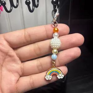 Handmade Rainbow Stitch Marker with Pearl Beads and Charm for Knitting and Crochet Projects