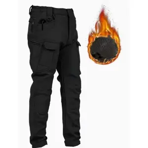 [Windproof Warm] Windproof Warm Men's Outdoor Military Tactical Pants | Softshell Fleece Lined, Sporty Style, Regular Fit, Solid Color, Woven Fabric, With Pockets, No Belt, Mid Rise, 320 GSM, Casual Weekend Wear, Autumn Winter Season