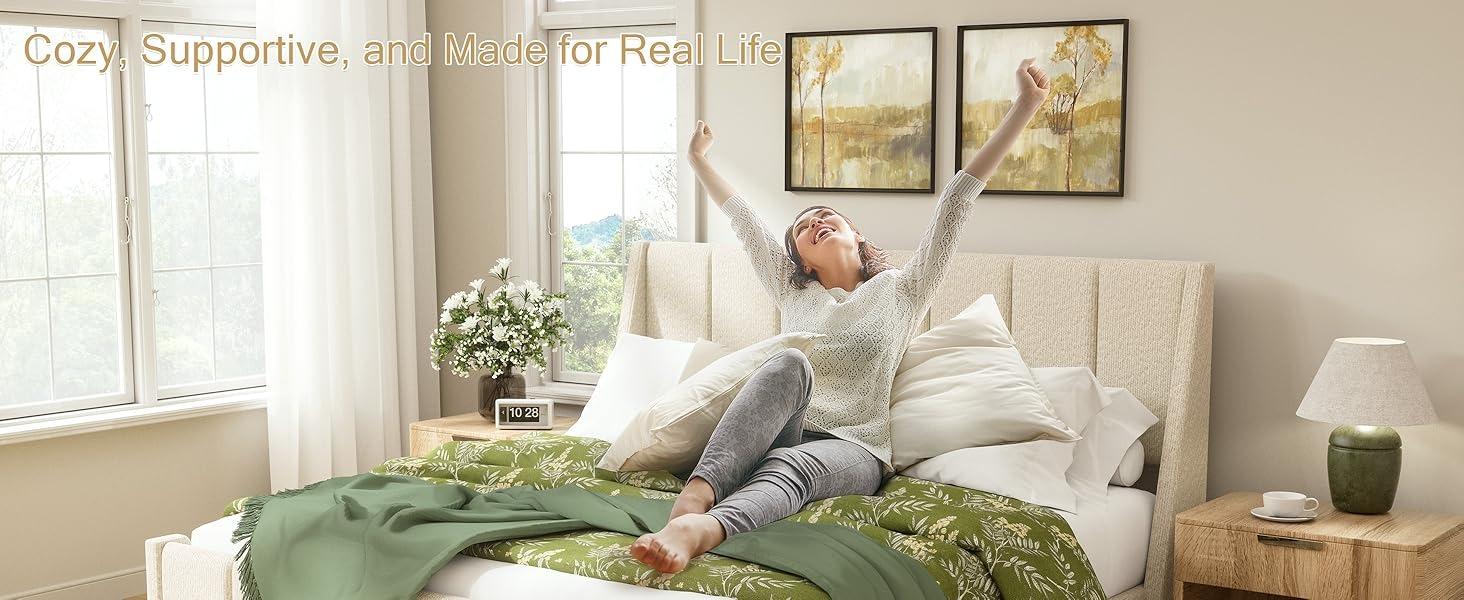 Yechen Boucle Wingback Full Bed Frame, Ivory Upholstered Platform Bed with Enclosed Footboard | Vertical Channel Tufting | Easy Assembly & Noise-Free | No Box Spring Needed Yechen Boucle Wingback Full Bed Frame, Ivory Upholstered Platform Bed with Enclosed Footboard | Vertical Channel Tufting | Easy Assembly & Noise-Free | No Box Spring Needed