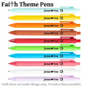 10-Pack Jesus Loves You Faith Theme Ballpoint Pens, Ink, Colorful Retractable Christian Pens, Daily Use, Bible Study, Gift Giving