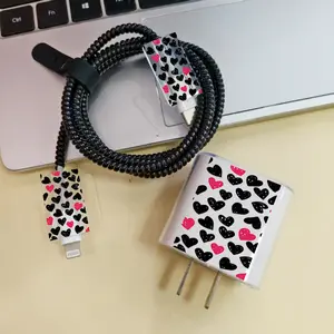 5-Piece Set Heart-Shaped Edged Polka Dot Aesthetic iPhone Charger Protection Case Data Cable Protector Anti-Break/winding Organizer Gift