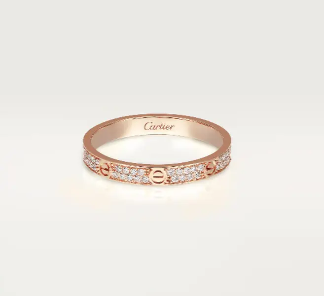 Pre-owned Cartier LOVE Ring Mini Model, Rose Gold Paved,non complete set
