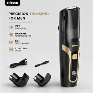 Enssu Vacuum Beard Trimmer for Men, Auto Hair Suction Electric Trimmer, 2 Guide Combs, Adjustable Length Dial, Waterproof Cordless Grooming Kit for Beard, Face & Body
