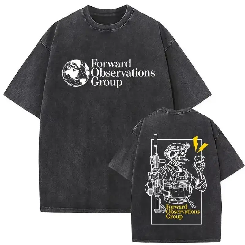 Forward Observations Group Vintage Washed T-shirt Skeleton Graphic T Shirts Men Women Fashion Oversized T-shirts Male Streetwear