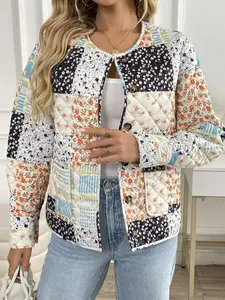 A women's floral patterned cotton jacket with elegant and stylish commuting style, suitable for parties, indoor and outdoor wear