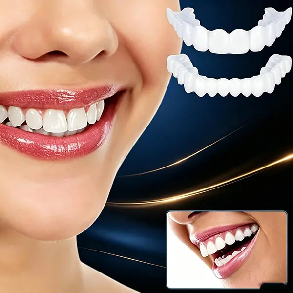 Snap-On Veneers for an Instant White Smile, 2 Pairs Reusable Cosmetic Oral Teeth Covers, Upper and Lower Set for Teeth Whitening, Radiant, Silicone, Daily