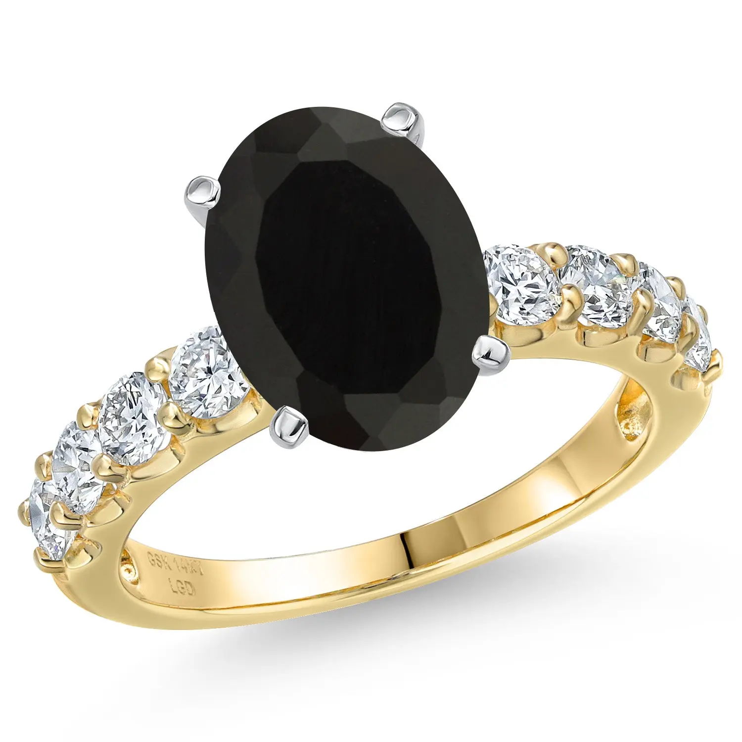 14K Two Tone Gold Black Onyx and Lab Grown Diamond Engagement Ring For Women | 4.10 Cttw | Oval 11X9MM | Gemstone December Birthstone