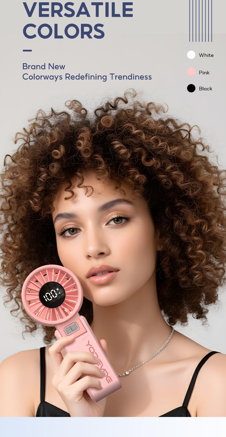 Yodevoe portable handheld turbine fan, 100 wind speed settings, USB rechargeable mini fan, with adjustable lanyard, suitable for outdoor travel, a gift for both men and women.