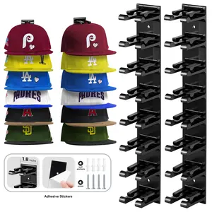 2 Pack Hat Organizer for Wall Decoration with Strong Adhesive or Nail Two mounting Option Hat Rack For men Hold up to 18 Hats Black or White Hat Storage Display for Closet Door Bedroom Hat Hook For Baseball caps Hat Hanger Saving-space Cap Rack Storage