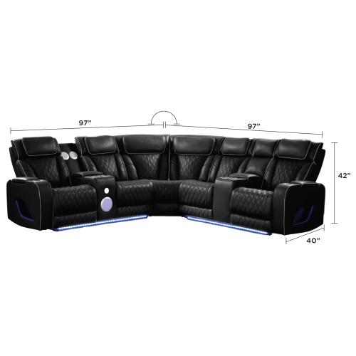 Niccae Fortuner Modern Style power recliner sectional with Bluetooth speaker and LED made with wood & metal, Massage Function Included -Black (NJ Inventory)