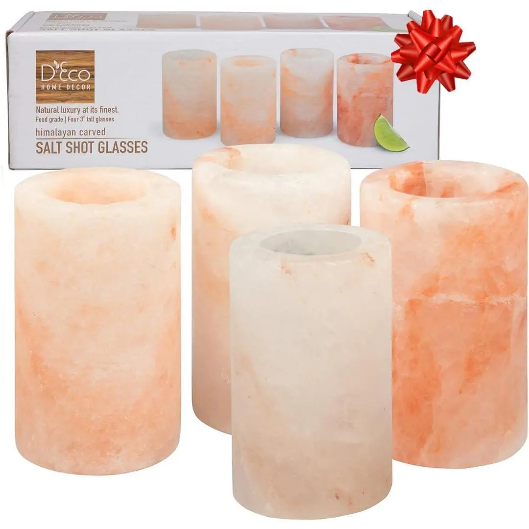 D'Eco Himalayan Salt Shot Glasses (4 Pack) Hand-Carved 3" Tequila Shooters- Add light salty flavor to any drink-Great Mother's Day Gift