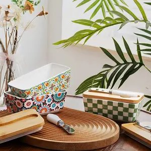 1set of rustic-style ceramic butter containers, a vintage butter storage container for the family kitchen, butter plates, suitable for home kitchens, as a gift