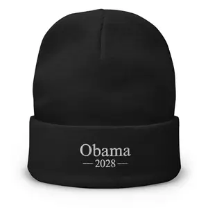 Obama 2028 Embroidered Beanie White
