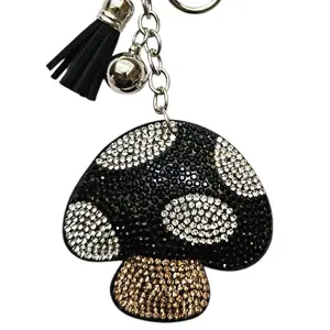 Black Rhinestone Bling Mushroom Keychains
