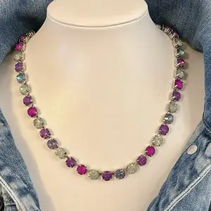 Sheila Necklace Jewel Candy Vibes Purple and White on Silver with Elegant Beads and Sparkling Stones