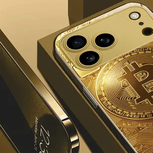 Phone Case: Luxurious Gold Bitcoin Badge with Circuit Board Background Tempered Glass Phone Case, Comes with Clover Lanyard, Compatible with iPhone 17/17 Pro/17 Pro Max/17 Air/iPhone 16/16 Pro/16 Pro Max/16 Plus/15/15 Plus/15 Pro/15 Pro Max, 14/14 Plus/14