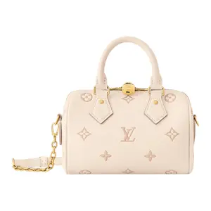 Louis Vuitton Speedy Bandoulière 20 Crossbody Bag with Gold Hardware and Textured Leather for Women in Beige
