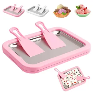 WALILED Ice Cream Maker Kit, Instant Freeze Rolled Ice Cream Pan with 2 Stainless Steel Spatulas, No-Power DIY Frozen Yogurt Gelato Dessert Tray for Kids, Summer Party Fun outdoorfun
