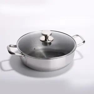 Stainless Steel Honeycomb Nonstick Stockpot with Heat-Resistant Glass Lid, Dual Handles, Fireproof, Easy-to-Clean - Transparent Lid, Induction Cooktop Compatible for Family Gathering Quick Cooking