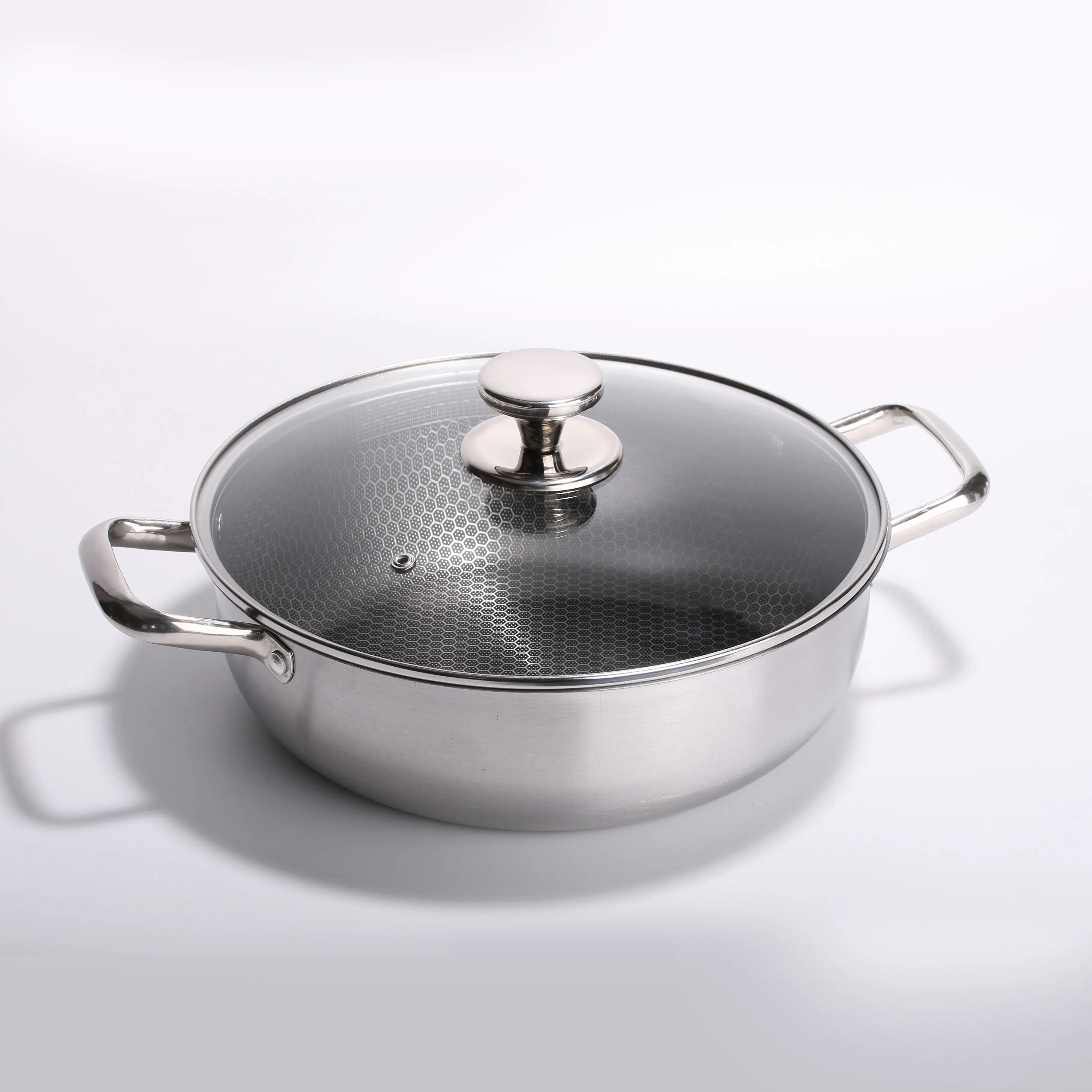 Stainless Steel Honeycomb Nonstick Stockpot with Heat-Resistant Glass Lid, Dual Handles, Fireproof, Easy-to-Clean - Transparent Lid, Induction Cooktop Compatible for Family Gathering Quick Cooking