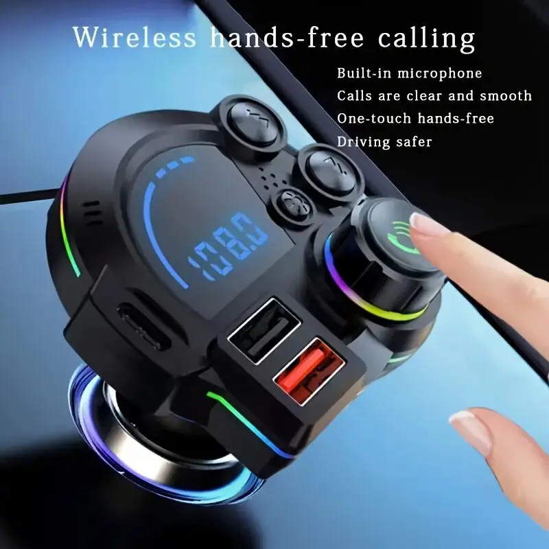 Bluetooth 5.3 FM Transmitter for Car, PD 20W USB-C Fast Car Charger, Wireless MP3 Player, Dual USB Ports, HiFi Bass Boost, Hands-Free Calling, RGB LED Radio Adapter, Compatible with 12V-24V Vehicles