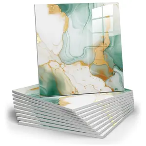 10/20pcs marble Decorative splash-proof board waterproof bathroom wall panel, splash-proof tile,PVC foam wall panel suitable for kitchen, bathroom, green and white double-mosaic marble tile (non-real tile,11.8 inches x 11.8 inches)