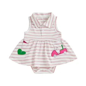 Newborn Baby Girl Golf Outfit Golf Onesie Romper Polo Dress Sleeveless Striped Bodysuit Infant Summer Clothes