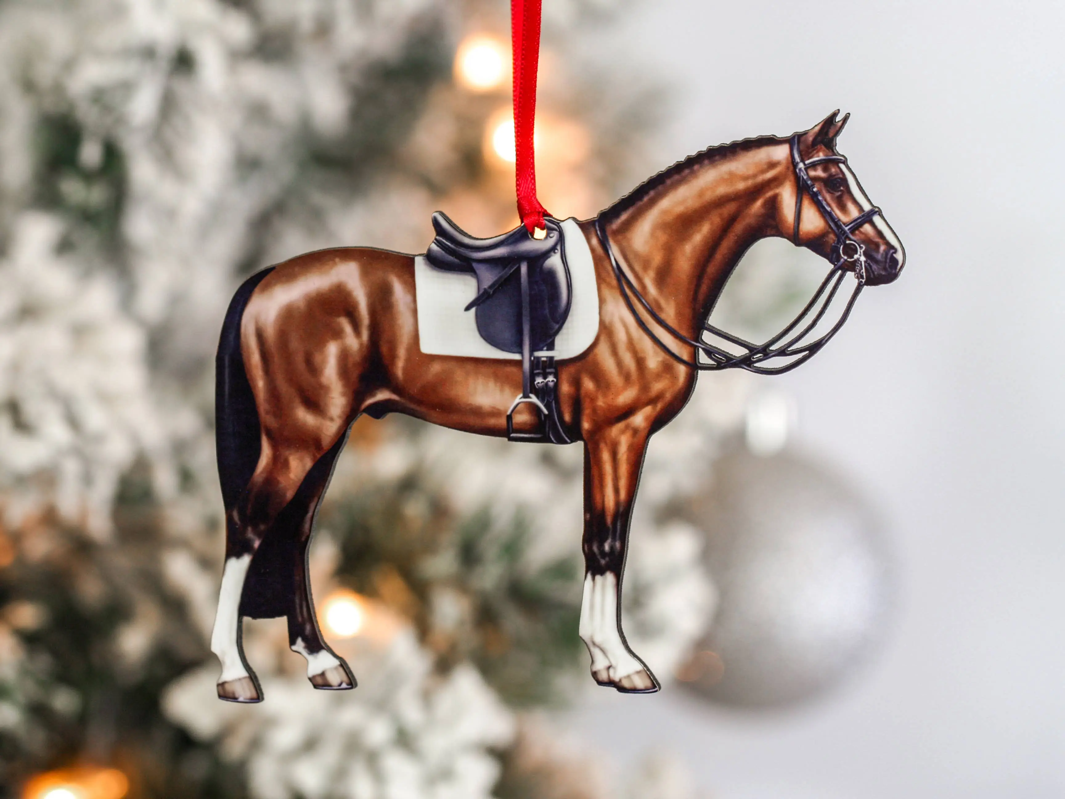 Bay Dressage Horse Christmas Ornament - Perfect Equestrian Gift and Decoration