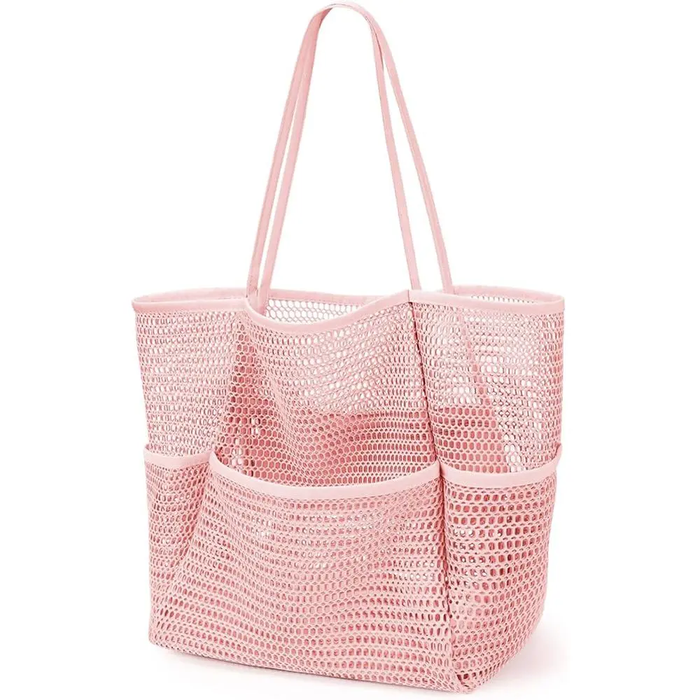 Women's Beach Tote Bag, Large Foldable with 4 Side Pockets and 1 Zippered Inner Pocket, Ideal for Swimming, Fitness, Camping, Picnic, Home Use, Organizer Bag