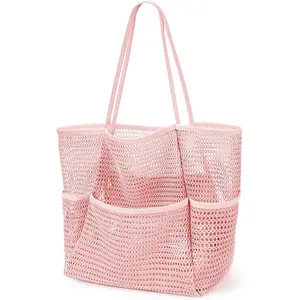 Mesh Beach Bag, Large Capacity Foldable Beach Tote Bag with Zipper Pocket, Storage Bag for Swimming, Fitness, Camping, Picnic, Home, Travel Essentials Bag