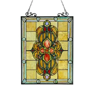 212 MAIN Victorian Tiffany Glass&Copper Window Panel - 18x25 in. Antique Bronze Metal, Colorful Light Decoration for Baby & Maternity Spaces