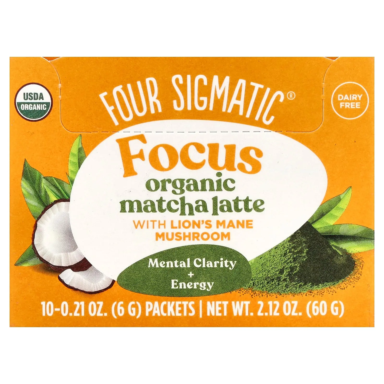 Four Sigmatic Think, Organic Matcha Latte Mix with Lion's Mane Mushrooms, 10 Packets, 0.21 oz (6 g) Each