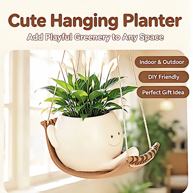 Large Resin Smiley Face Hammock Planter Pot - High-Quality Hanging Planter with Drainage Holes, Ideal for Indoor-Outdoor Home & Garden Use, Perfect Gift for Plant Lovers decor unique