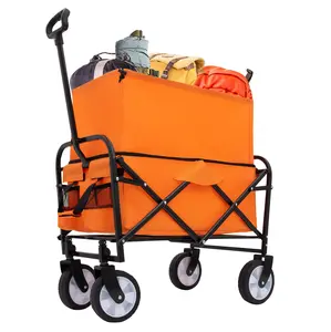 Minimeetall Strap Collapsible Foldable Wagon Cart Beach Wagon Heavy Duty Utility Cart Utility Wagon Grocery Cart for for Camping Shopping Sports Gardeing Fishing  Supports 225lbs  orange beach cart