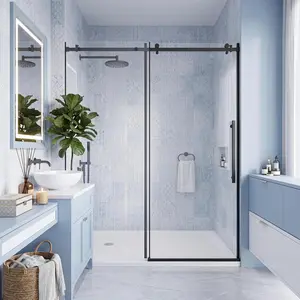 56-60"W x 76"H Frameless Sliding Shower Door, 8mm (5/16") Tempered Clear Glass with Explosion-Proof Film, Rust-Resistant Hardware, Soft Close Roller System for Modern Bathrooms
