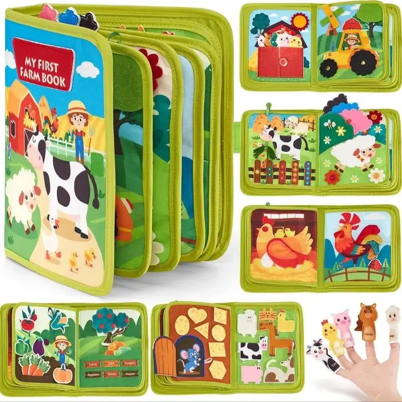Busy Board for 1-4 Year Old Toddlers - Multi-Functional Preschool Learning Activity Toy for Kids, Vibrant Farm Scene, Fine Motor Skills Development, Autistic Sensory Toys, Airplane Car Travel Essentials, Toys For Kids-wjlm