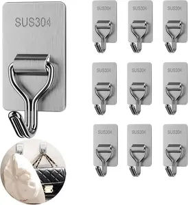 Multi-Purpose 304 Stainless Steel Adhesive Hooks, Heavy Duty, Waterproof & Rustproof Wall Hooks for Kitchen and Bathroom (3M Adhesive)