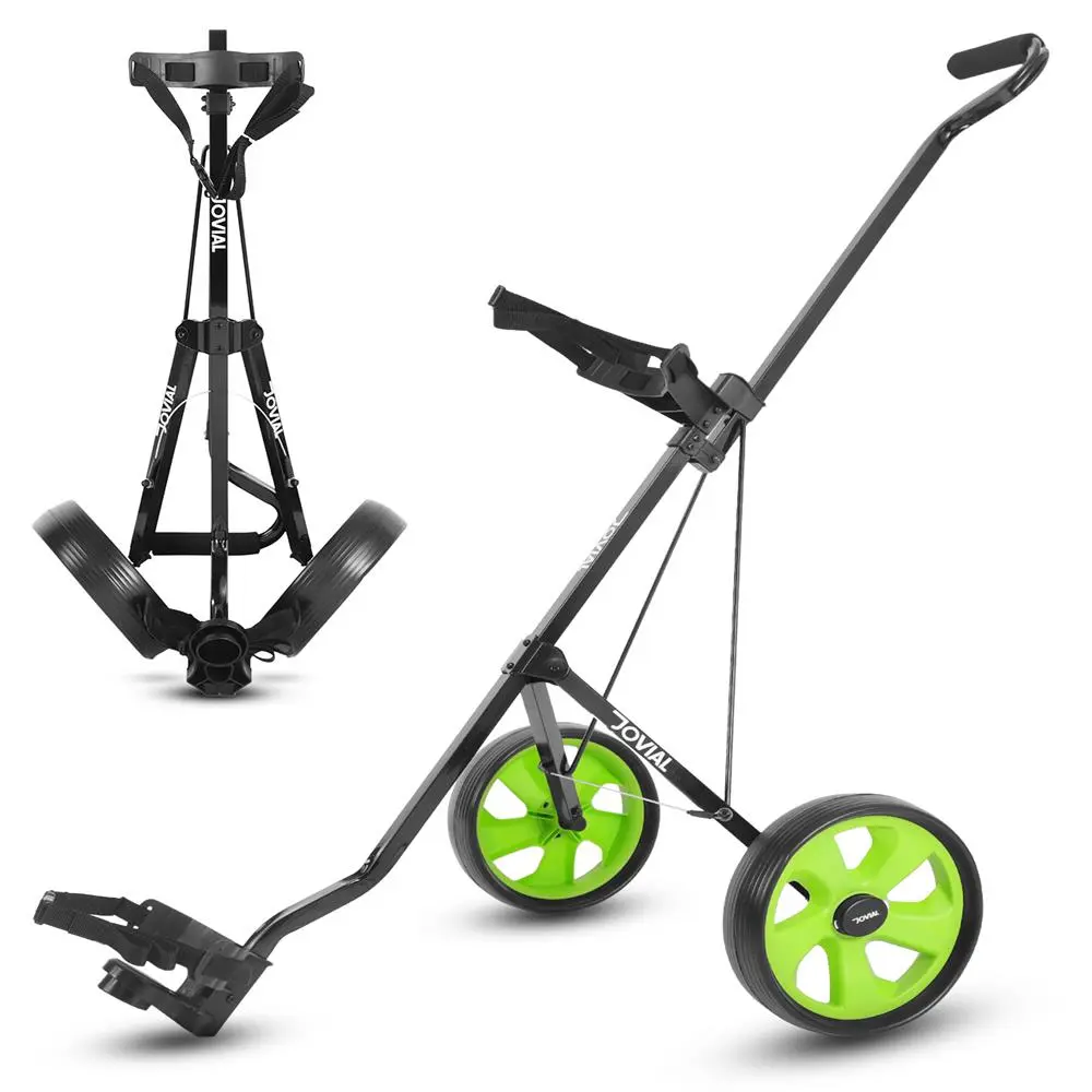 2-Wheel Golf Push Cart - Lightweight Aluminum Foldable Trolley - Adjustable Handle with Foot Brake - Portable Golf Cart for Easy Transport & Storage