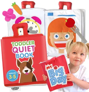 Curious Columbus My Big Day Red Toddler Quiet Book - Large Fabric Montessori Activity Book with 10 Engaging Pages for Learning & Quiet Play, Airplane & Road Trip Travel Toy for Toddlers 3-5, Award Winning Fabric Book