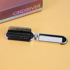 CindiRiver Foldable Massage Comb with Pull-Out Mirror for Travel and Grooming