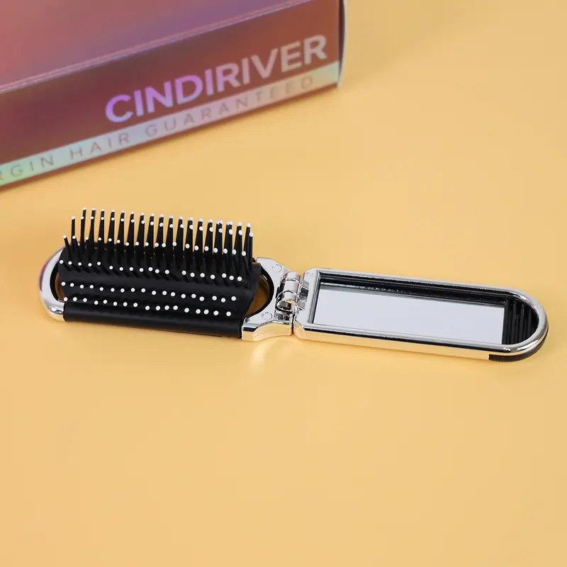 CindiRiver Foldable Massage Comb with Pull-Out Mirror for Travel and Grooming