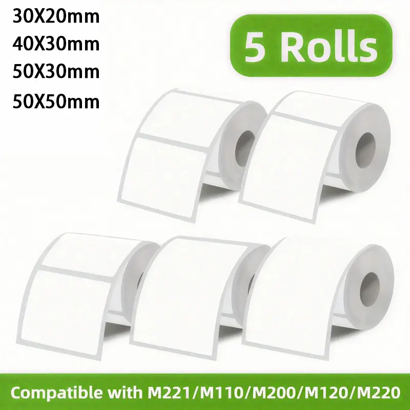 Multiple Sizes Available, 5 Rolls Self-Adhesive Sticky Label Stickers, Ideal for Printing, 40-50mm, Business, Office, Home Use, Self Adhesive Labels