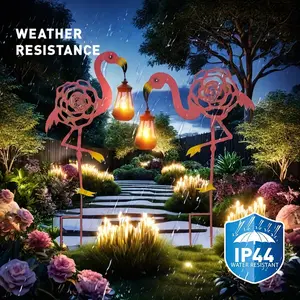 2PC red flamingo lawn light, solar outdoor luminous flamingo, iron flamingo handicrafts, courtyard, garden, lawn decoration, landscape lighting