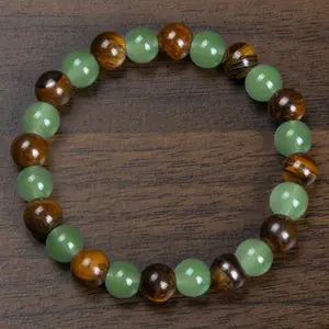 1pc Arpurraina Money Attraction Bracelet - Green Aventurine & Tiger Eye Colorblock Beaded Crystal Bracelet, Blue Friendship Jewelry, Protection & Encouragement Gift for Fashion Enthusiasts, Bracelets
