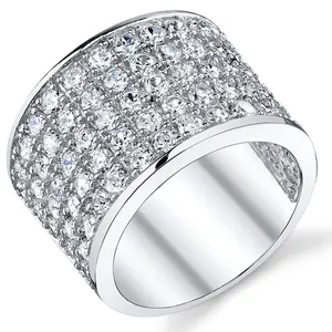 David Beckham Sterling Silver 4Ct. Men's Cubic Zirconia CZ Band Ring 15 MM Sizes 8 to 13