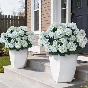 12 Bundles Artificial Geranium Flowers for Spring Summer Decor, Uv-Resistant Fake Plants Realistic Faux Silk Bouquets for Front Door Farmhouse Garden Porch Home Outdoor Decor (White)