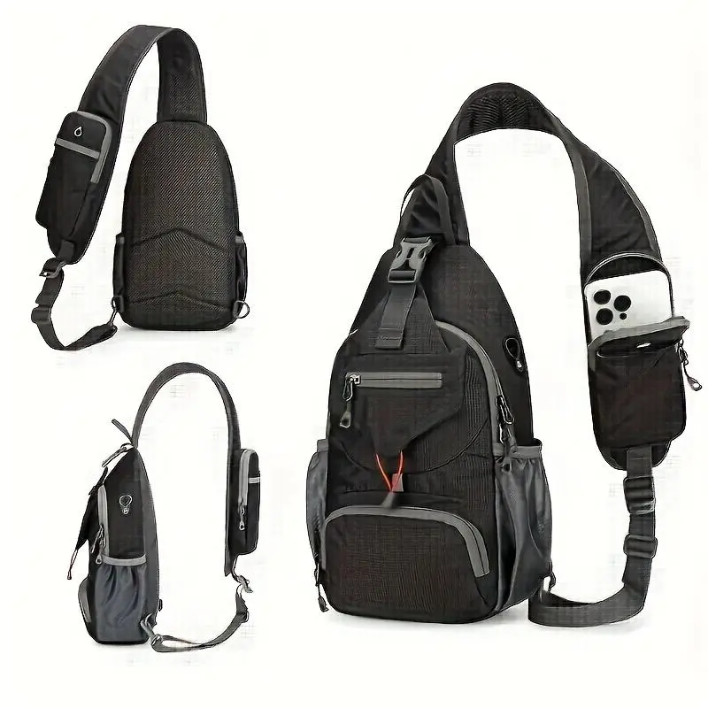 Sport Sling Bag for Men and Women - Large Capacity Crossbody Bag for Travel, Daily Commute & Hiking, Adjustable Breathable Strap, Multiple Pockets with Earphone Hole, Nylon