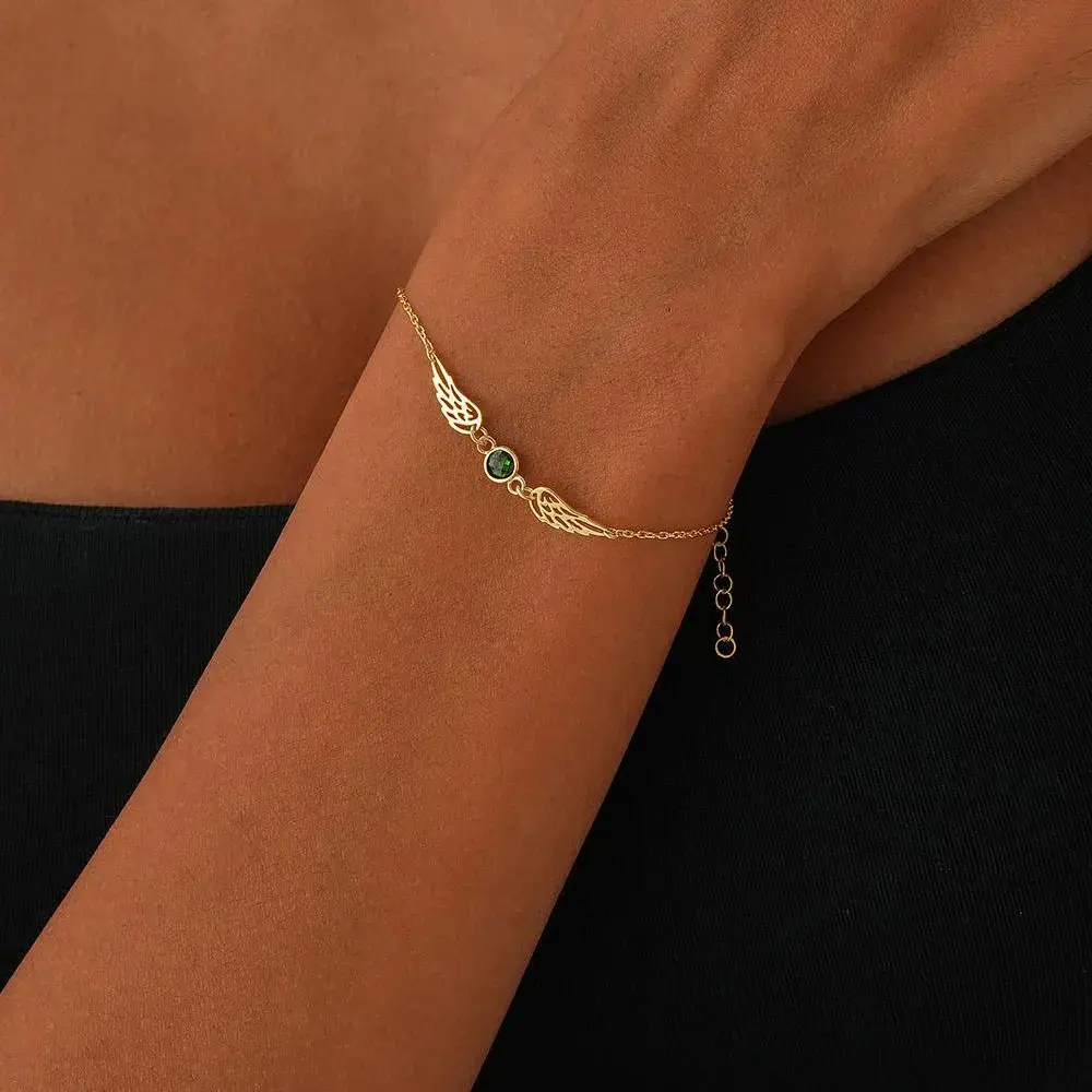 modmints Angel Wings Bracelet for Women in 925 Sterling Silver or 14-karat Gold, Personalized Birthstone Memorial Jewelry, Mother's Day Gifts, Bracelets, Mothers Day Bracelet, Guardian Angel